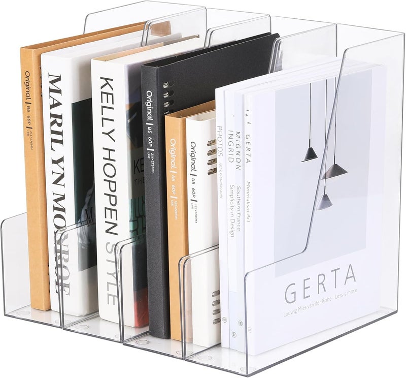 CiWiVOKi Vertical File Holder, Clear PET Desk Organizer and Storage Bins Holding for Magazines, Binders, Notebooks, Envelopes, Multi-purpose Plastic Document Organizer for Home Office, 4 pack - Image 1